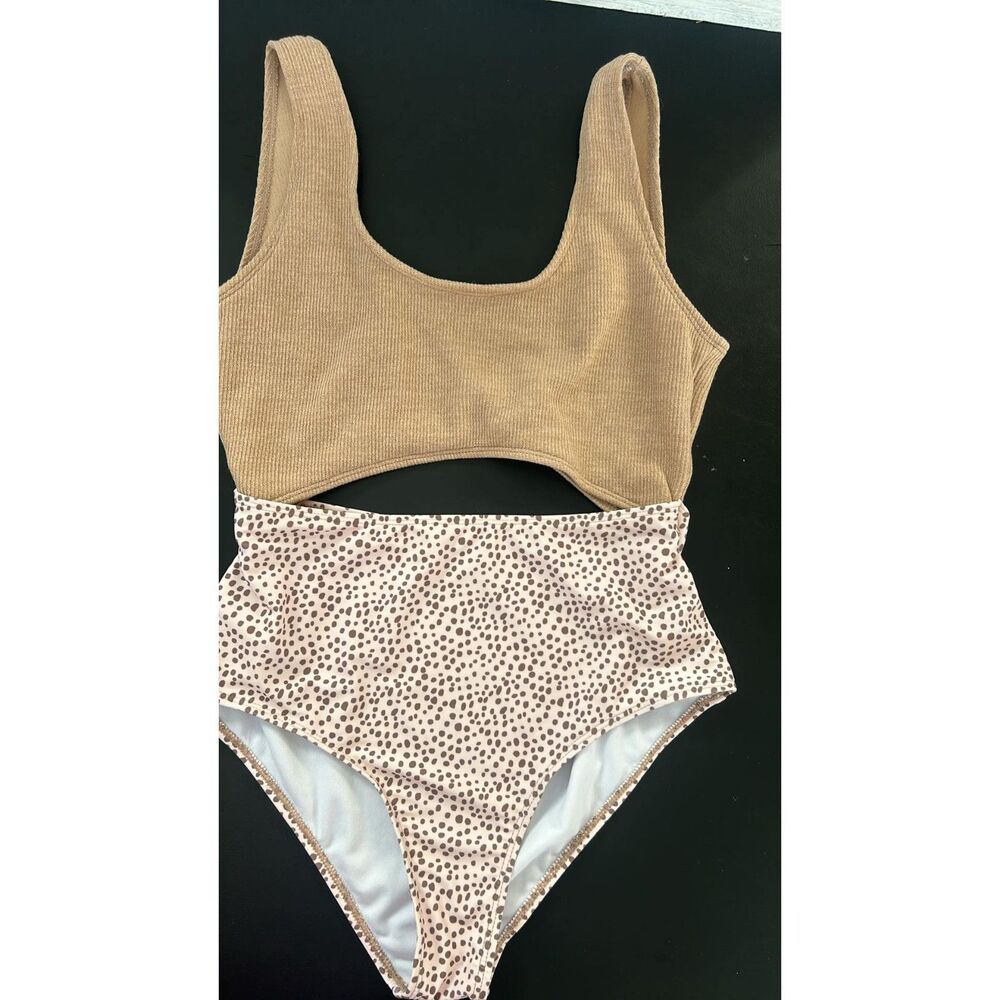 One Piece Women's Swimming Suit  Size Large Tan and Brown